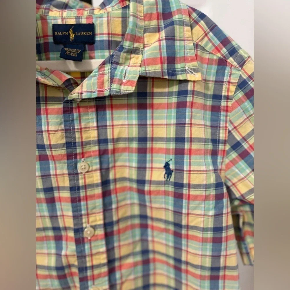 Ralph Lauren Plaid Button Down‎ Size 10-12 100% Cotton